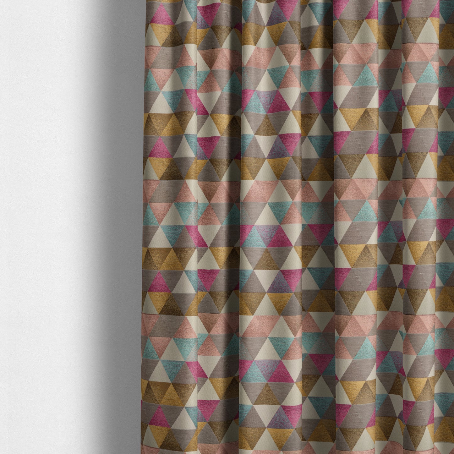 Le Triangle Collection Soft Feel Geometric Diamond Pattern Teal Pink White Colour Chenille Upholstery Fabric JO-237 - Made To Measure Curtains