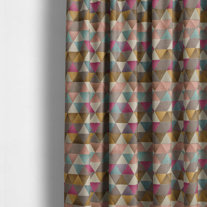 Le Triangle Collection Soft Feel Geometric Diamond Pattern Teal Pink White Colour Chenille Upholstery Fabric JO-237 - Made To Measure Curtains