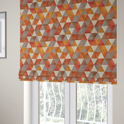 Le Triangle Collection Soft Feel Geometric Diamond Pattern Orange Yellow Red White Colour Chenille Upholstery Fabric JO-238 - Roman Blinds