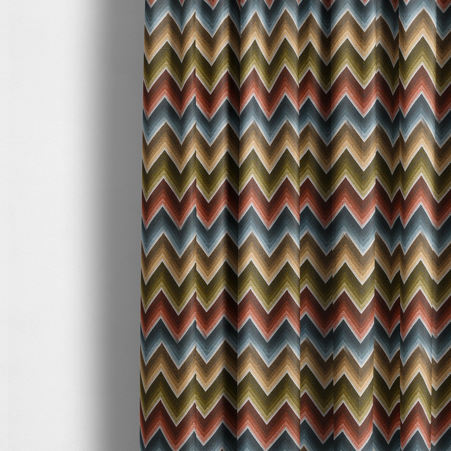 White Blue Rusty Red Green Colour Chevron Designer Soft Chenille Upholstery Fabric JO-240 - Made To Measure Curtains