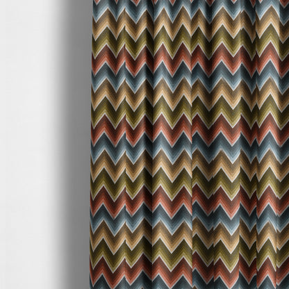 White Blue Rusty Red Green Colour Chevron Designer Soft Chenille Upholstery Fabric JO-240 - Made To Measure Curtains