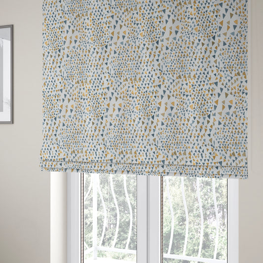 White Yellow Blue Colour Geometric Pyramid Shape Soft Chenille Upholstery Fabric JO-241 - Roman Blinds