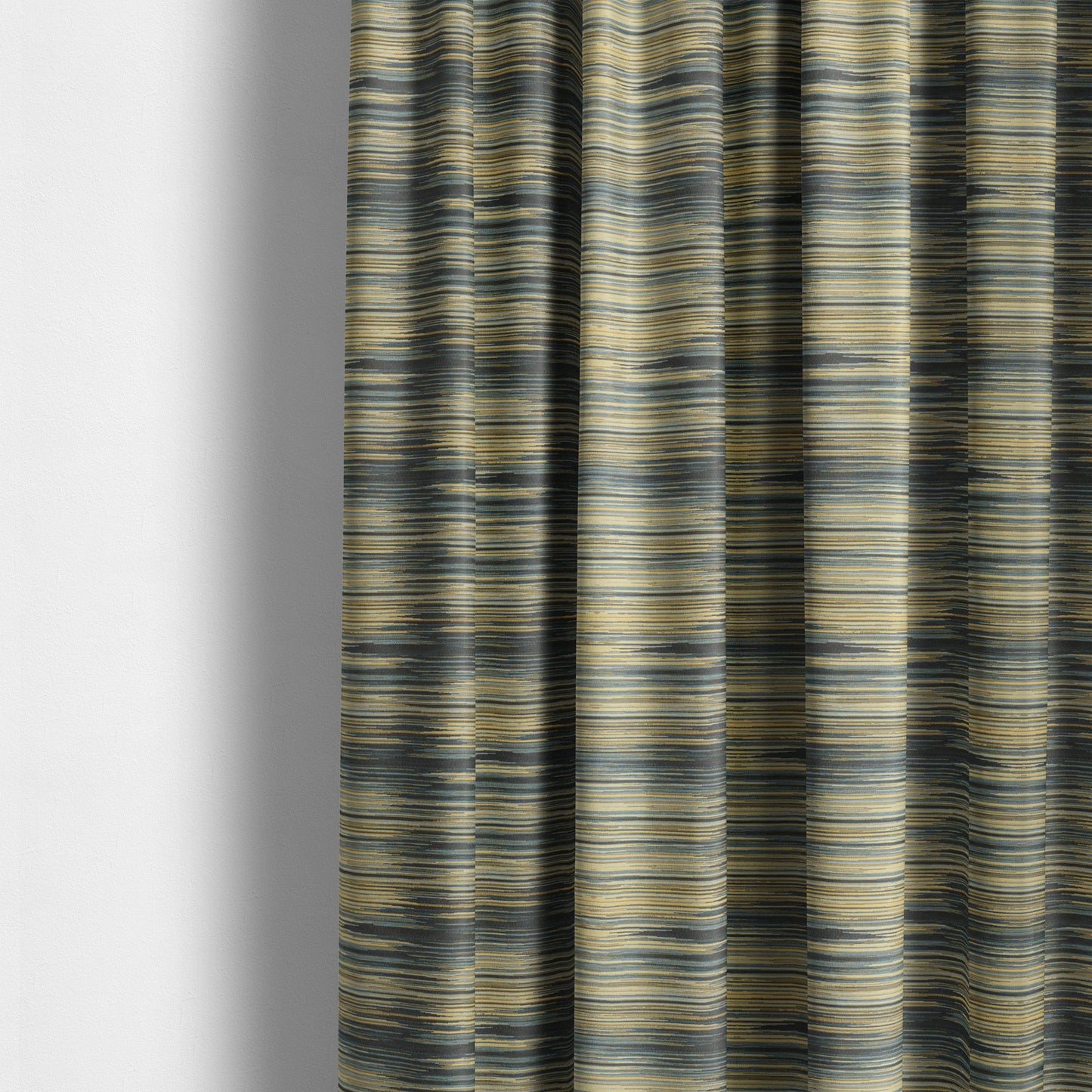 Sunset Look Thin Airbrush Stroke Stripe Pattern Yellow Blue Colour Chenille Upholstery Fabric JO-245 - Made To Measure Curtains