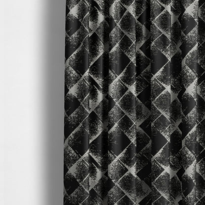 Vegas Black Silver Shiny Geometric Design Soft Chenille Upholstery Fabric JO-247 - Made To Measure Curtains