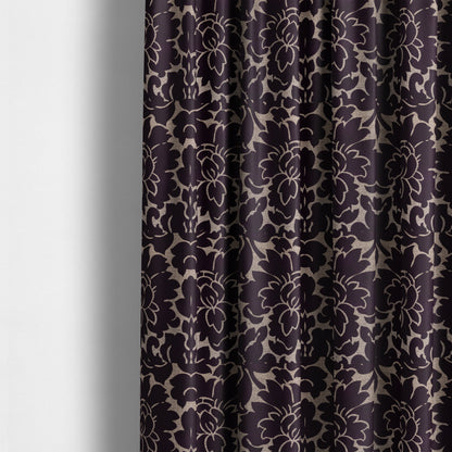 Purple Floral Design With Shiny Gold Background Soft Chenille Upholstery Fabric JO-250 - Made To Measure Curtains