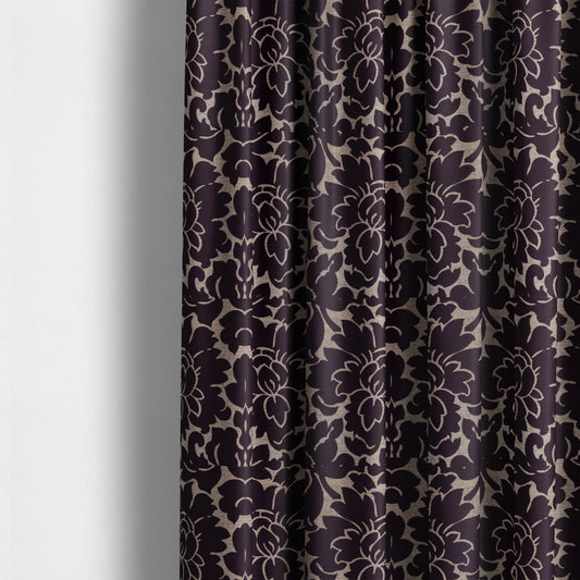 Purple Floral Design With Shiny Gold Background Soft Chenille Upholstery Fabric JO-250 - Made To Measure Curtains