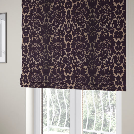 Purple Floral Design With Shiny Gold Background Soft Chenille Upholstery Fabric JO-250 - Roman Blinds