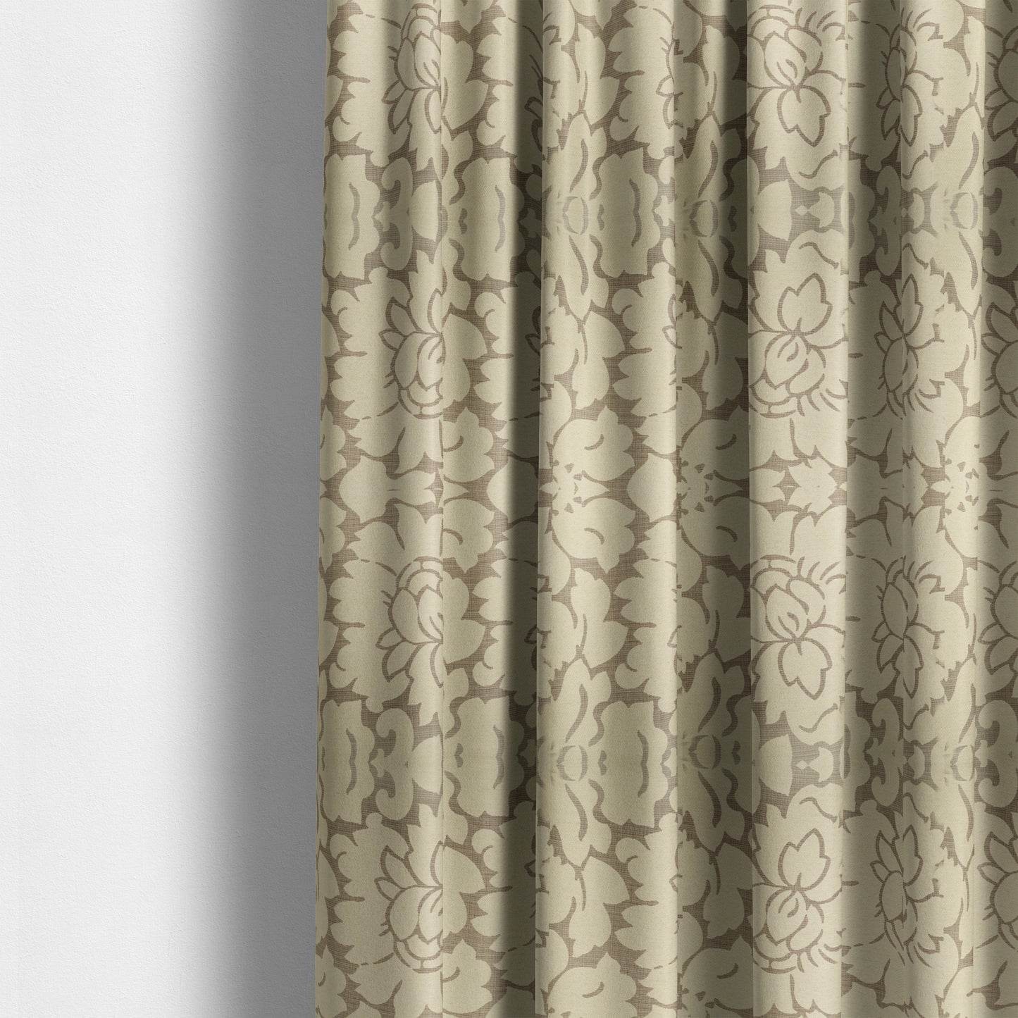 Beige Floral Design With Silver Shine Background Soft Chenille Upholstery Fabric JO-251 - Made To Measure Curtains