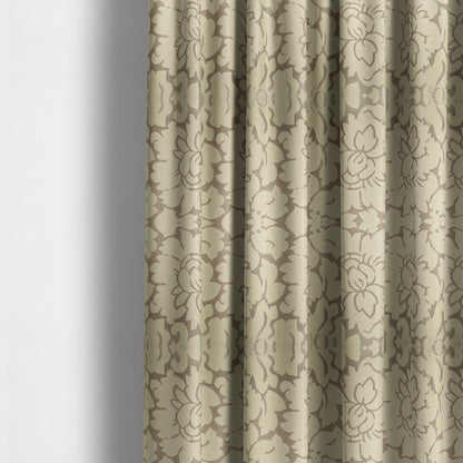 Beige Floral Design With Silver Shine Background Soft Chenille Upholstery Fabric JO-251 - Made To Measure Curtains