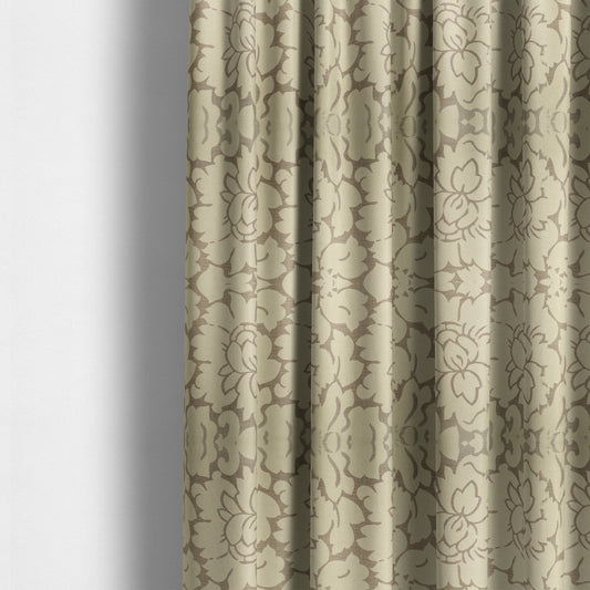 Beige Floral Design With Silver Shine Background Soft Chenille Upholstery Fabric JO-251 - Made To Measure Curtains