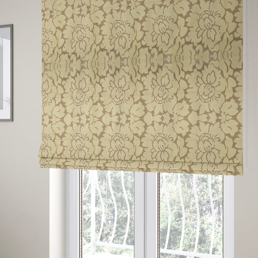 Beige Floral Design With Silver Shine Background Soft Chenille Upholstery Fabric JO-251 - Roman Blinds