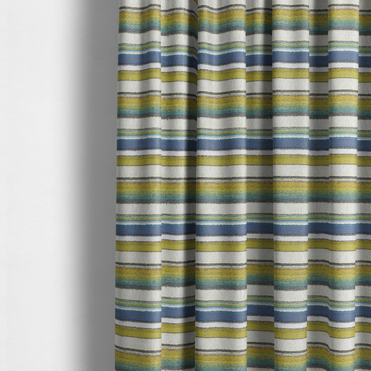 White Green Blue Colour Designer Striped Soft Chenille Upholstery Fabric JO-252 - Made To Measure Curtains