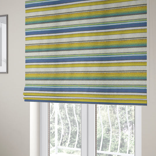 White Green Blue Colour Designer Striped Soft Chenille Upholstery Fabric JO-252 - Roman Blinds