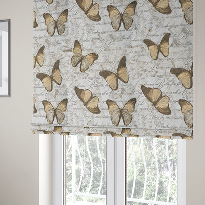 Natural White Pale Brown Colour Butterfly Animal Inspired Soft Chenille Upholstery Fabric JO-253 - Roman Blinds