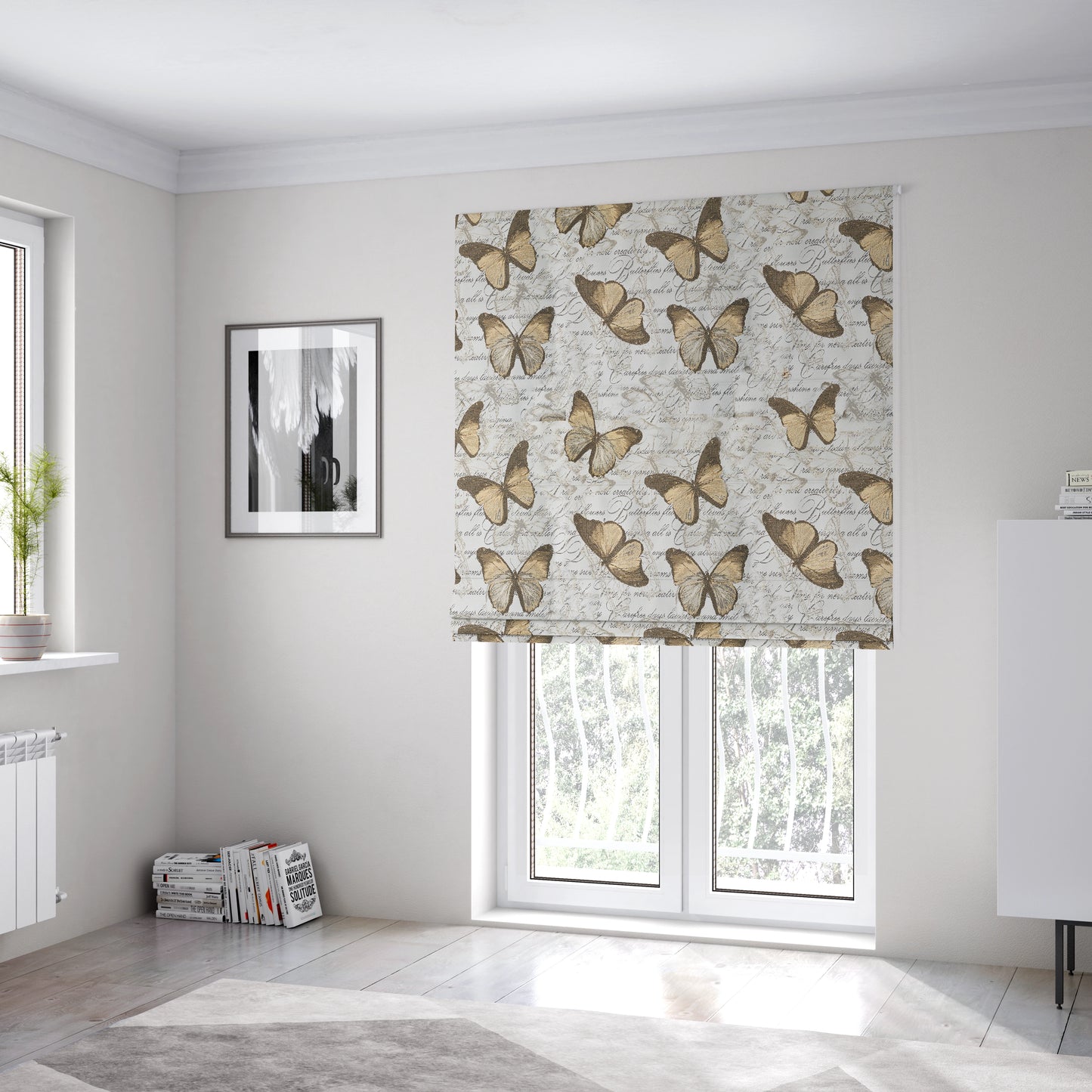 Natural White Pale Brown Colour Butterfly Animal Inspired Soft Chenille Upholstery Fabric JO-253 - Roman Blinds