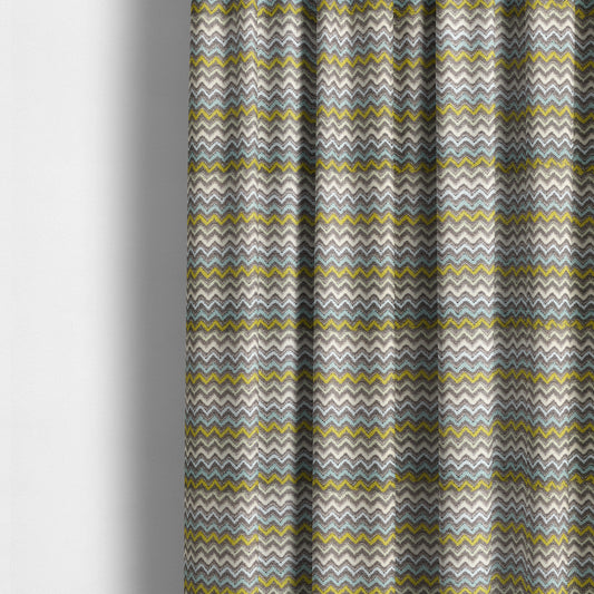 Multi Coloured Grey Green Blue White Chevron Striped Soft Chenille Upholstery Fabric JO-254 - Made To Measure Curtains