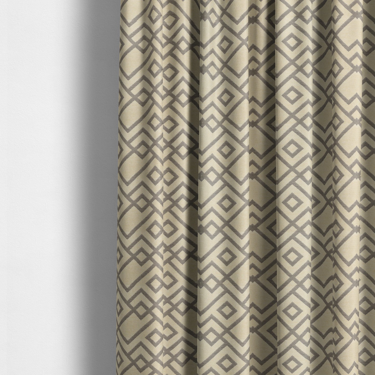 Beige Brown Geometric Pattern Soft Cotton Feel Chenille Upholstery Fabric JO-258 - Made To Measure Curtains