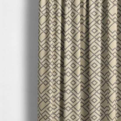 Beige Brown Geometric Pattern Soft Cotton Feel Chenille Upholstery Fabric JO-258 - Made To Measure Curtains