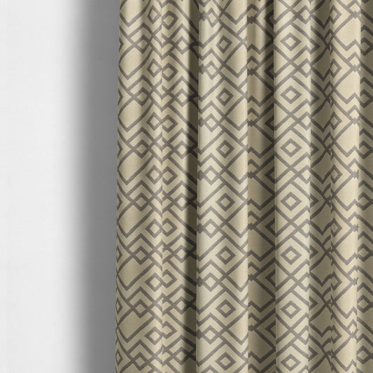 Beige Brown Geometric Pattern Soft Cotton Feel Chenille Upholstery Fabric JO-258 - Made To Measure Curtains