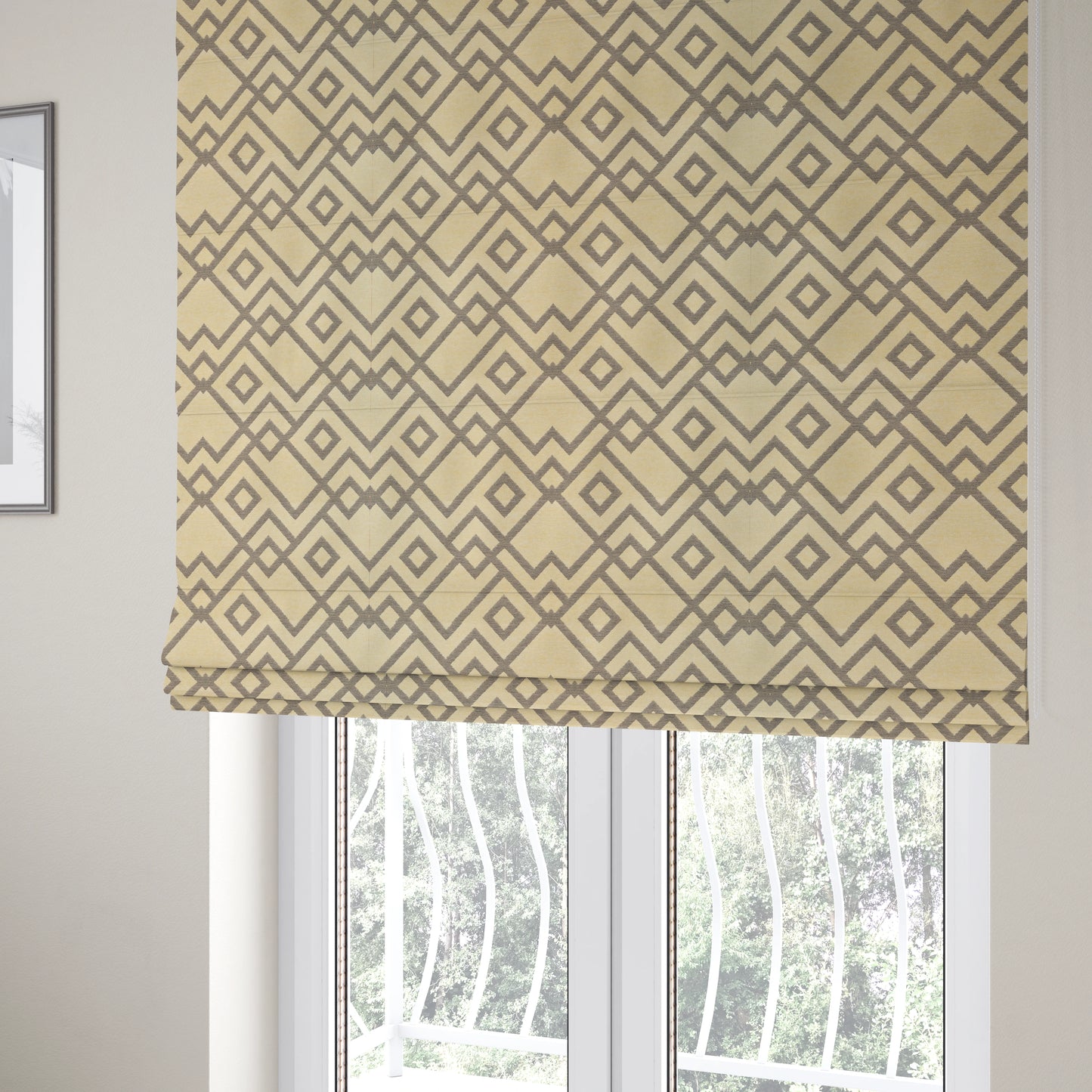 Beige Brown Geometric Pattern Soft Cotton Feel Chenille Upholstery Fabric JO-258 - Roman Blinds