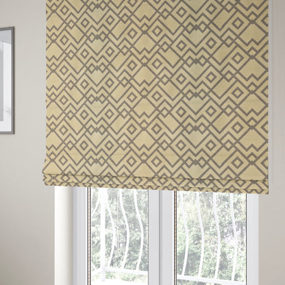 Beige Brown Geometric Pattern Soft Cotton Feel Chenille Upholstery Fabric JO-258 - Roman Blinds