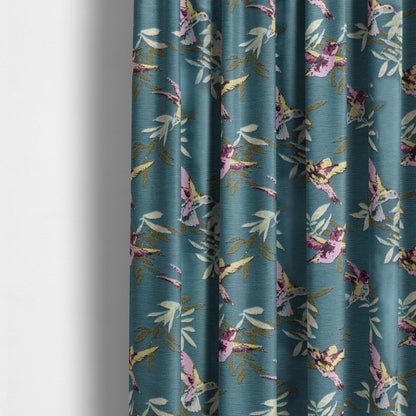 Blue Green Colour Kingfisher Bird Animal Pattern Fabric Chenille Upholstery Fabric JO-259 - Made To Measure Curtains