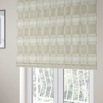 Highland Collection Luxury Soft Like Cotton Checked Pattern Silver Colour Chenille Upholstery Fabric JO-261 - Roman Blinds