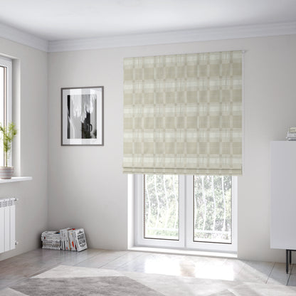 Highland Collection Luxury Soft Like Cotton Checked Pattern Silver Colour Chenille Upholstery Fabric JO-261 - Roman Blinds