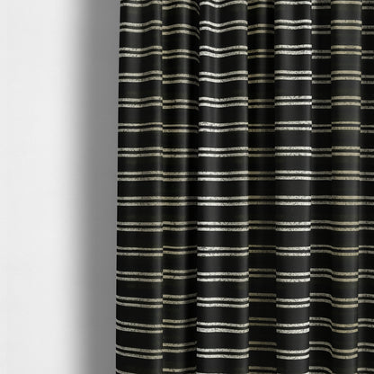 Vegas Railroad Striped Pattern In Black With Gold Soft Chenille Upholstery Fabric JO-28 - Made To Measure Curtains