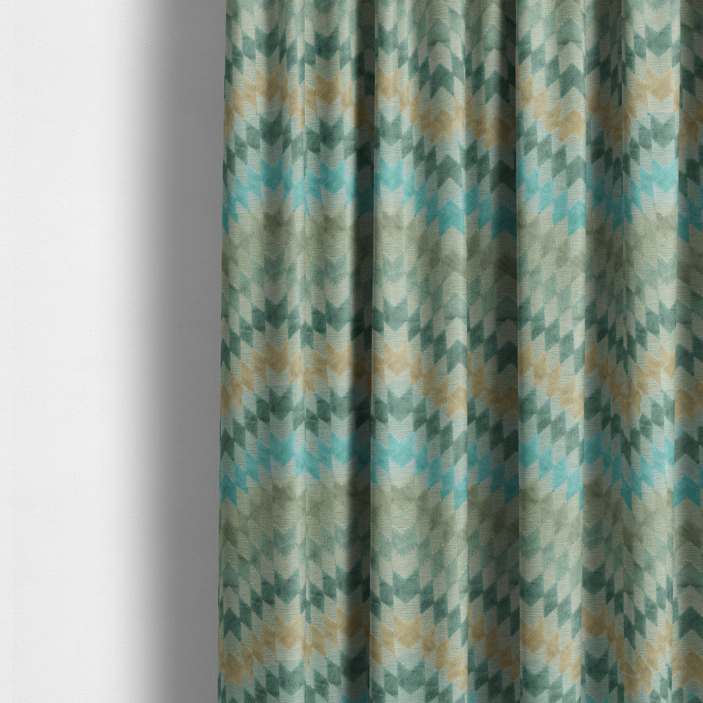 Geometric Kilim Pattern Inspired Cut Velvet Material Teal Beige Coloured Upholstery Fabric JO-281 - Made To Measure Curtains