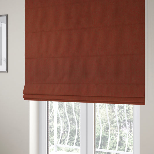 Highland Collection Luxury Soft Like Cotton Plain Red On Brown Colour Chenille Upholstery Fabric JO-282 - Roman Blinds