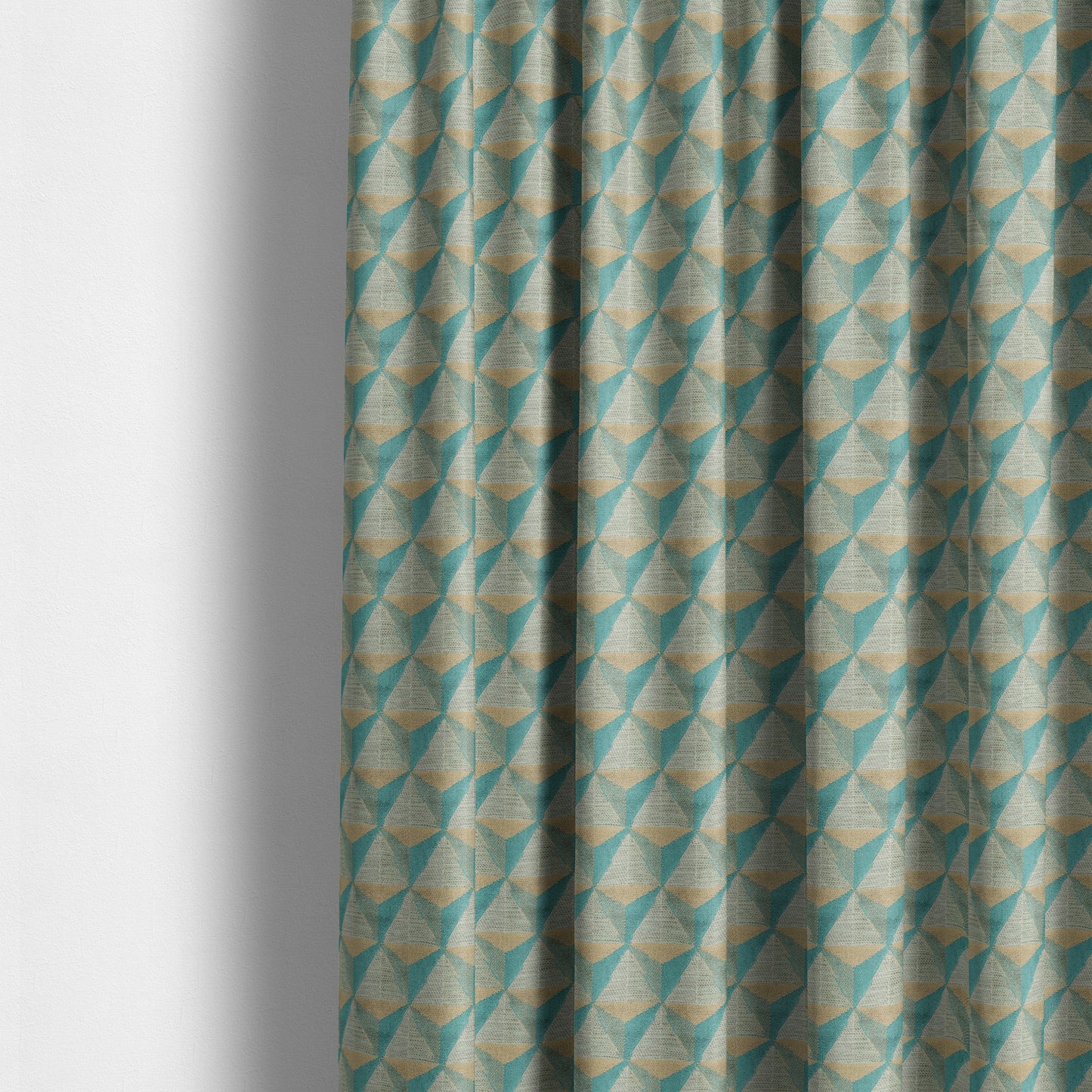 Geometric Pyramid Pattern Inspired Cut Velvet Material Teal Beige Coloured Upholstery Fabric JO-285 - Made To Measure Curtains