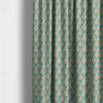 Geometric Pyramid Pattern Inspired Cut Velvet Material Teal Beige Coloured Upholstery Fabric JO-285 - Made To Measure Curtains