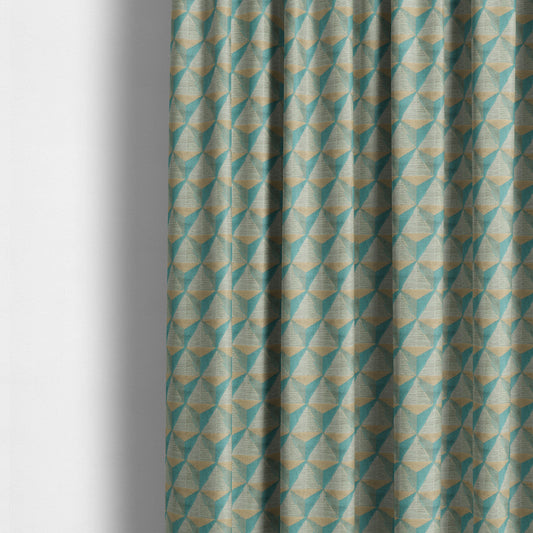 Geometric Pyramid Pattern Inspired Cut Velvet Material Teal Beige Coloured Upholstery Fabric JO-285 - Made To Measure Curtains