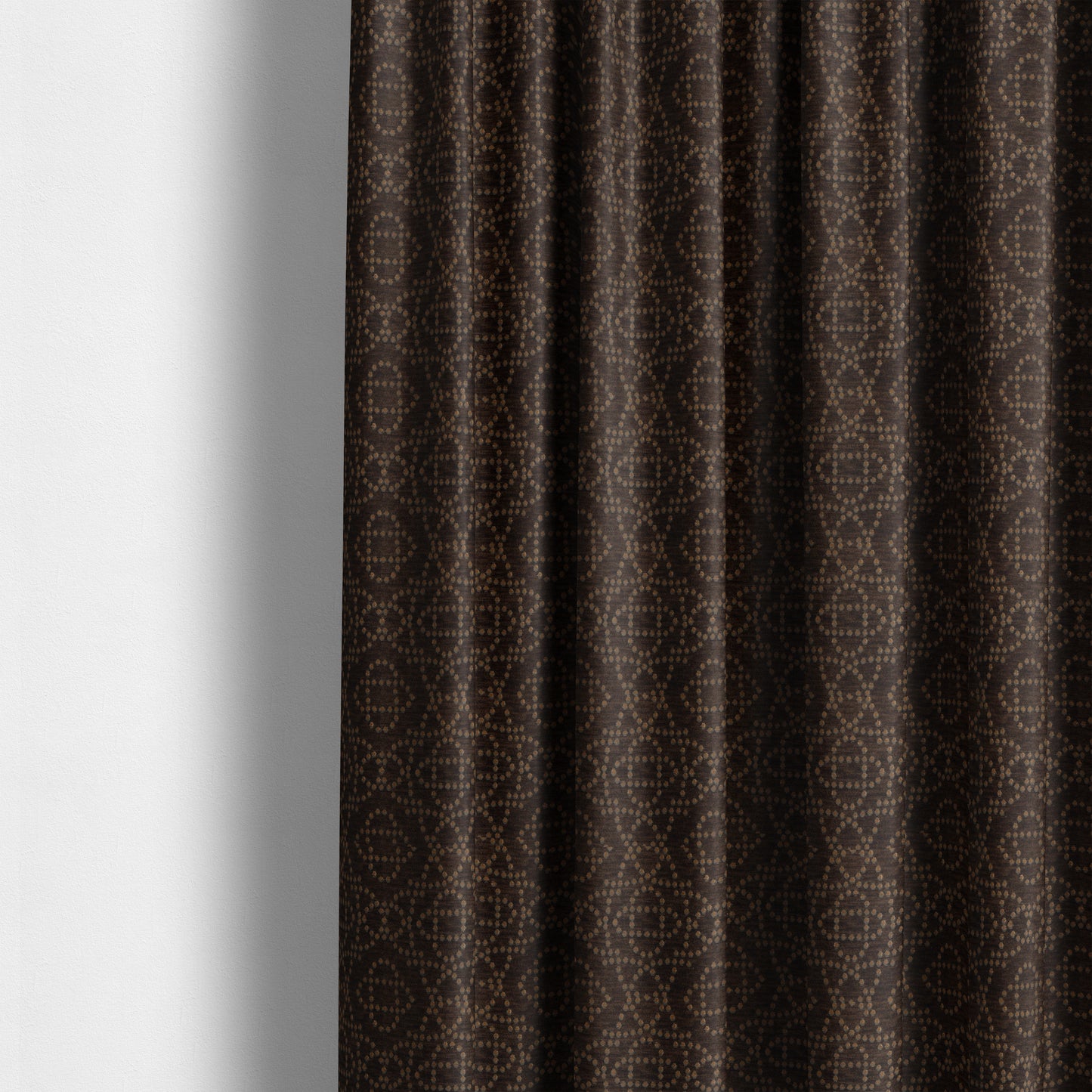 Vegas Brown Gold Shine Effect Geometric Dotted Medallion Pattern Soft Chenille Upholstery Fabric JO-289 - Made To Measure Curtains