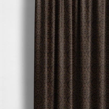 Vegas Brown Gold Shine Effect Geometric Dotted Medallion Pattern Soft Chenille Upholstery Fabric JO-289 - Made To Measure Curtains