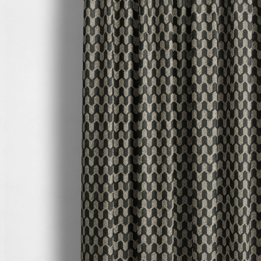 Lomasi Metallic Tones Fabric Silver Black Colour Geometric Woven Pattern Furnishing Fabric JO-291 - Made To Measure Curtains