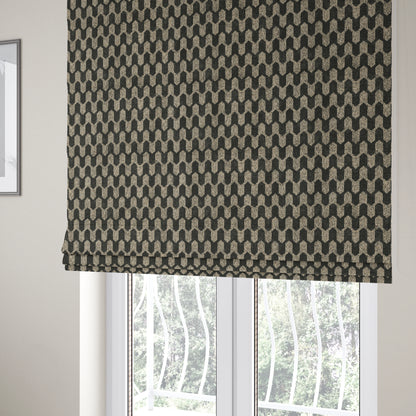 Lomasi Metallic Tones Fabric Silver Black Colour Geometric Woven Pattern Furnishing Fabric JO-291 - Roman Blinds