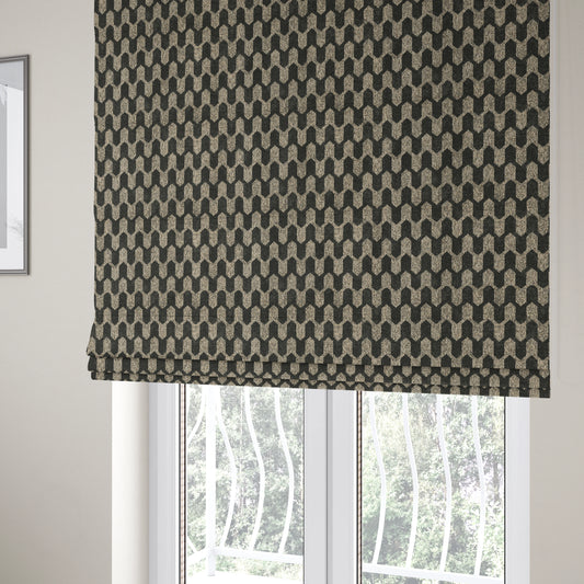 Lomasi Metallic Tones Fabric Silver Black Colour Geometric Woven Pattern Furnishing Fabric JO-291 - Roman Blinds