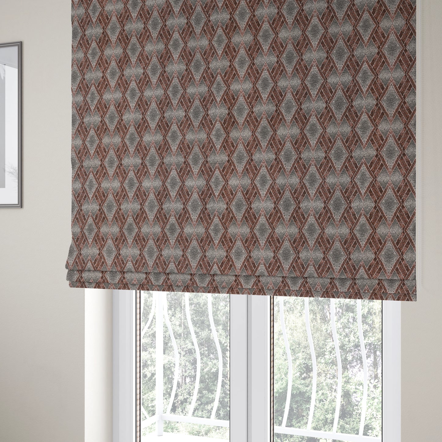 Elwin Decorative Weave Grey Red Colour Geometric Hexagon Pattern Jacquard Fabric JO-293 - Roman Blinds