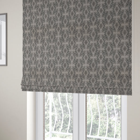 Elwin Decorative Weave Grey Black Colour Geometric Hexagon Pattern Jacquard Fabric JO-294 - Roman Blinds