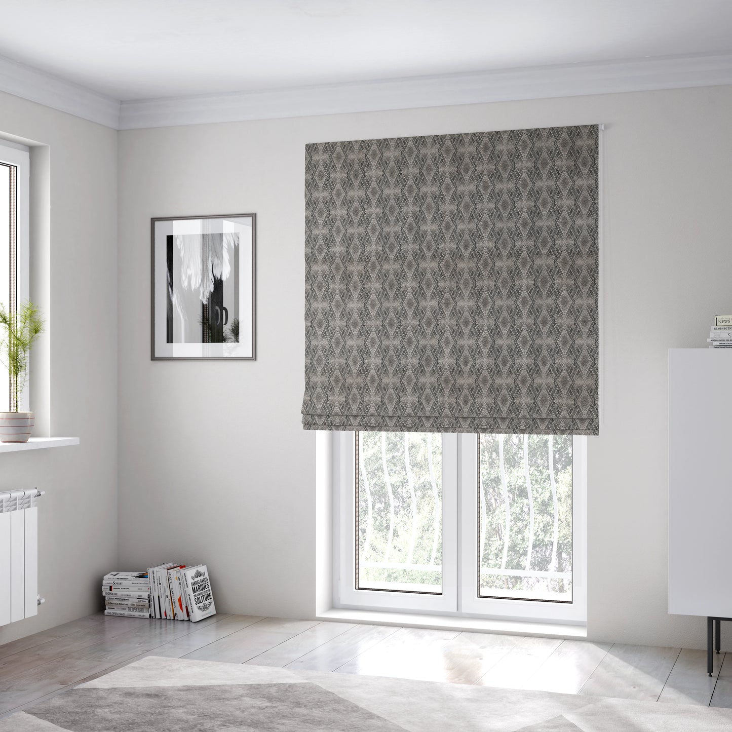 Elwin Decorative Weave Grey Black Colour Geometric Hexagon Pattern Jacquard Fabric JO-294 - Roman Blinds