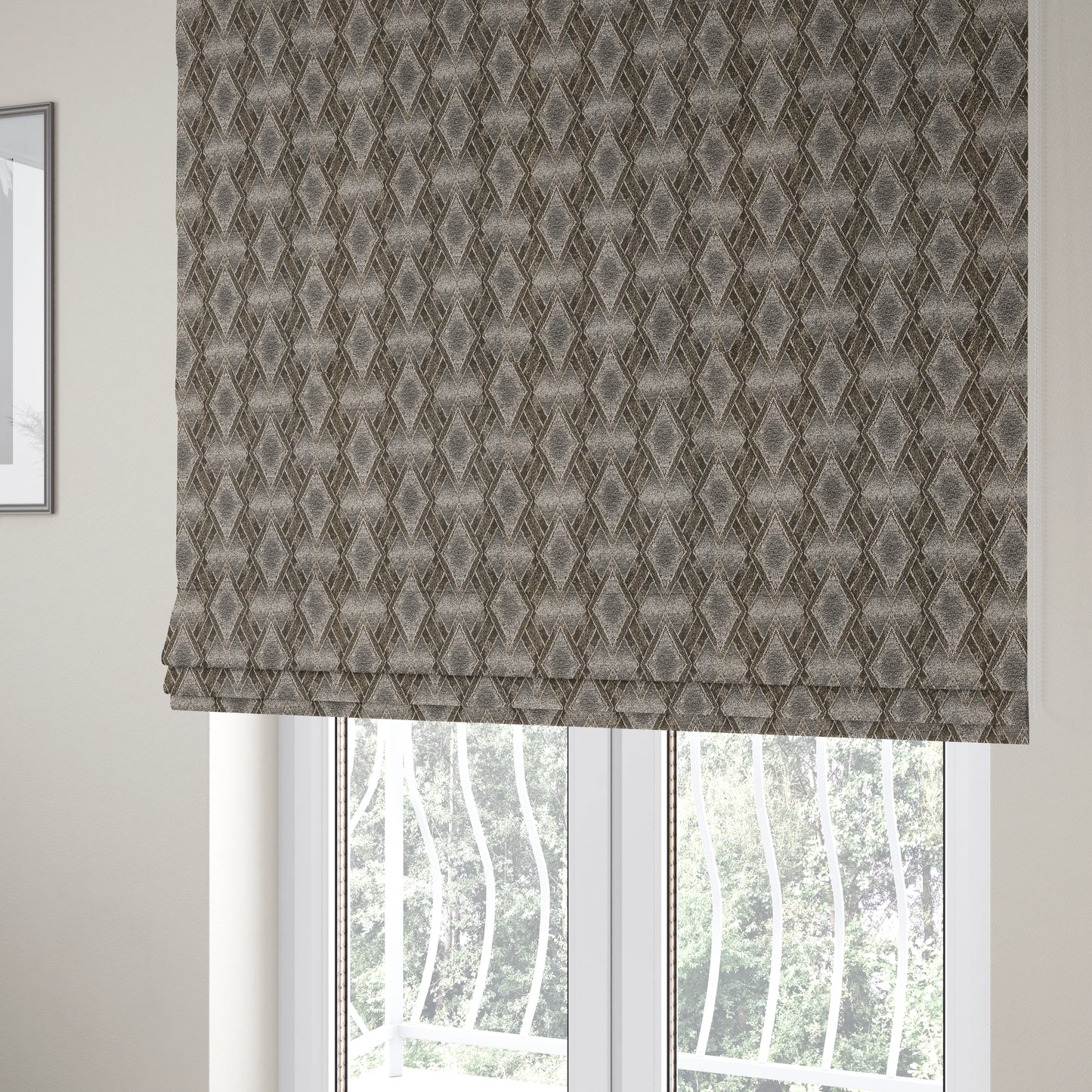 Elwin Decorative Weave Grey Brown Colour Geometric Hexagon Pattern Jacquard Fabric JO-295 - Roman Blinds