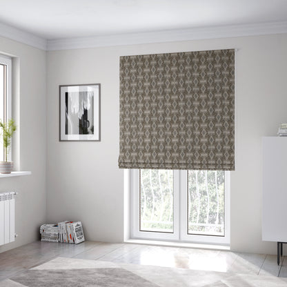 Elwin Decorative Weave Grey Brown Colour Geometric Hexagon Pattern Jacquard Fabric JO-295 - Roman Blinds