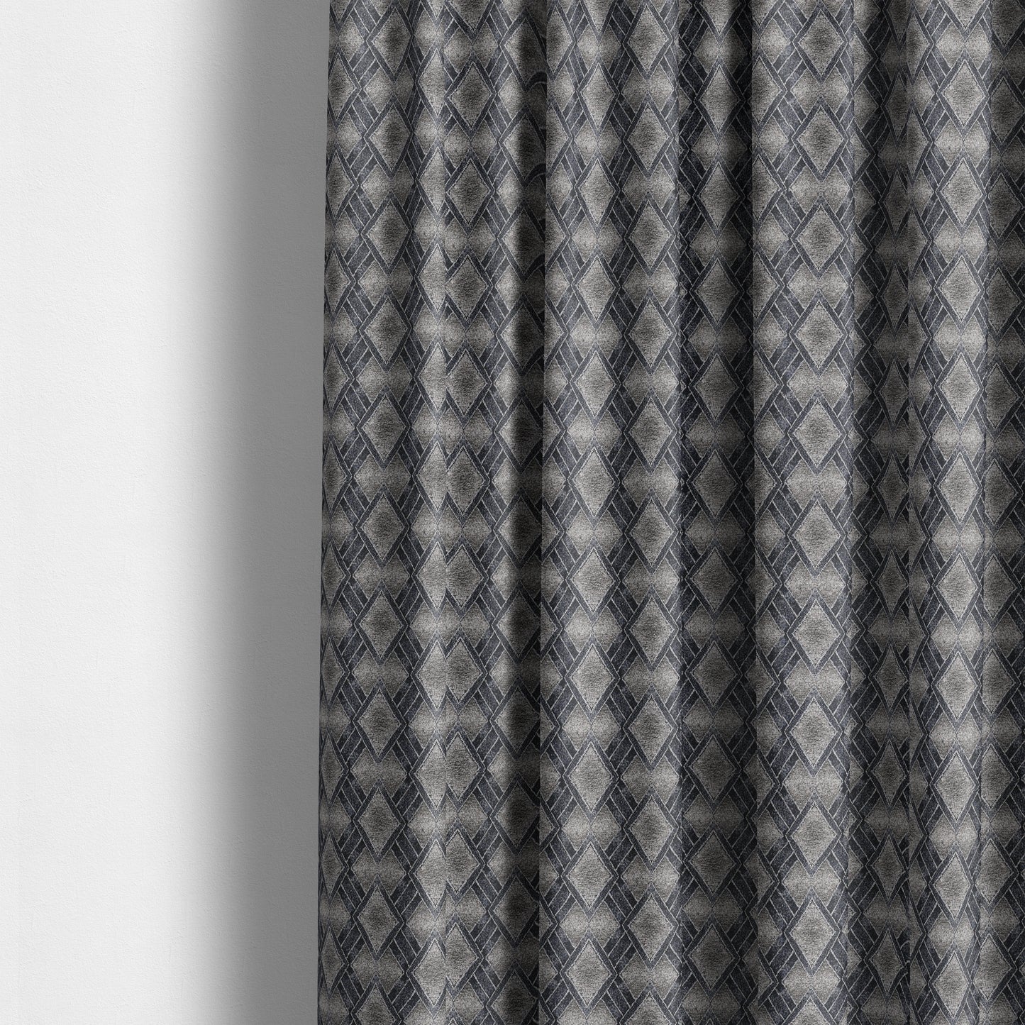 Elwin Decorative Weave Grey Navy Blue Colour Geometric Hexagon Pattern Jacquard Fabric JO-296 - Made To Measure Curtains