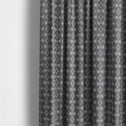 Elwin Decorative Weave Grey Navy Blue Colour Geometric Hexagon Pattern Jacquard Fabric JO-296 - Made To Measure Curtains