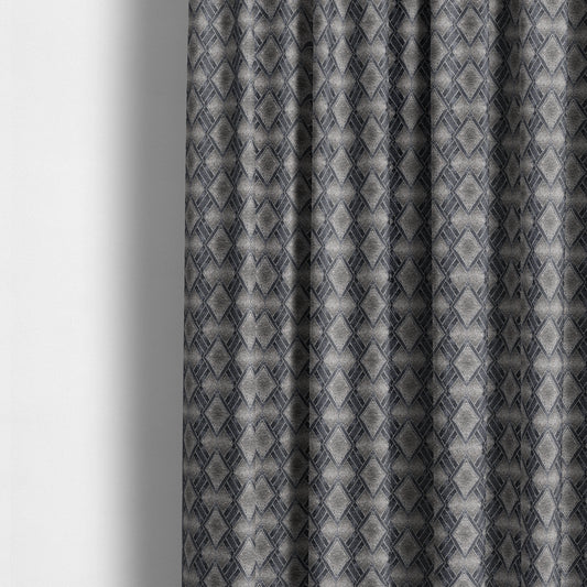 Elwin Decorative Weave Grey Navy Blue Colour Geometric Hexagon Pattern Jacquard Fabric JO-296 - Made To Measure Curtains