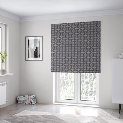 Elwin Decorative Weave Grey Navy Blue Colour Geometric Hexagon Pattern Jacquard Fabric JO-296 - Roman Blinds