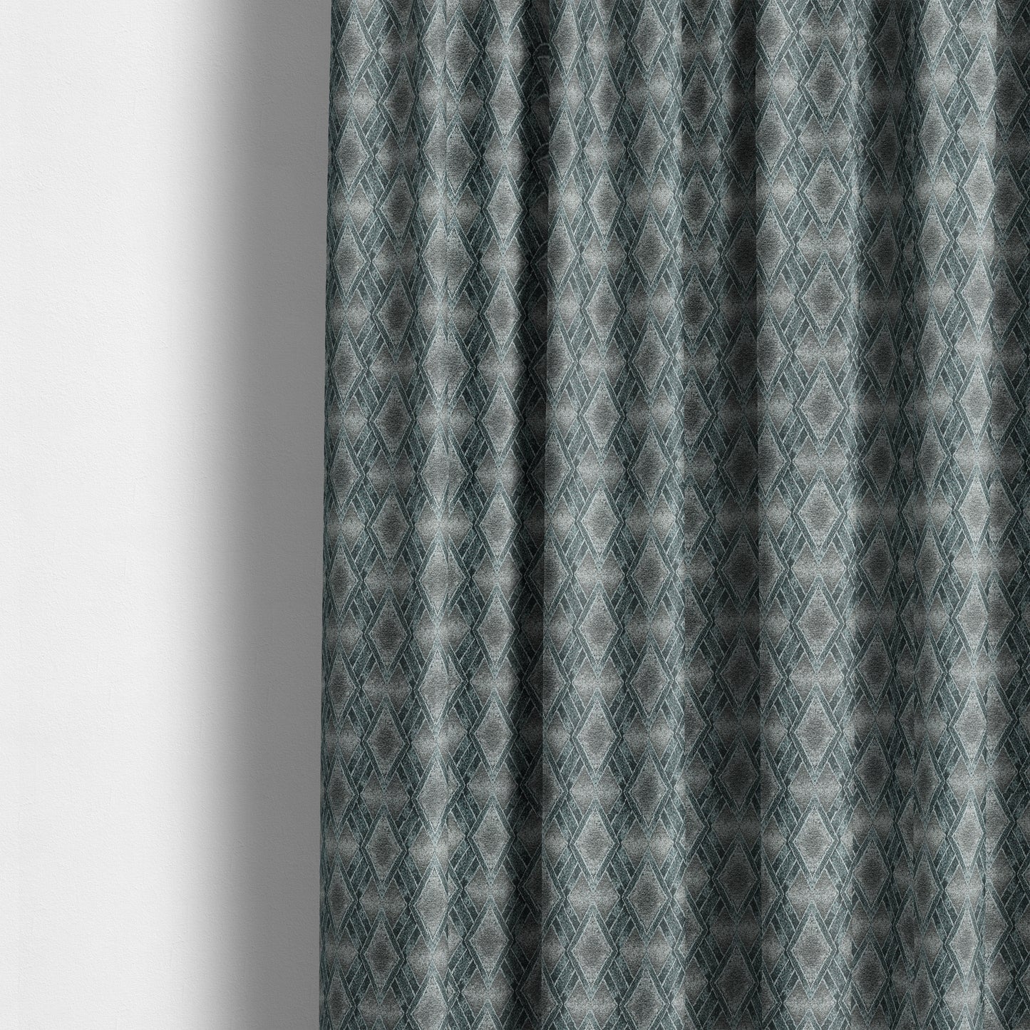 Elwin Decorative Weave Grey Teal Blue Colour Geometric Hexagon Pattern Jacquard Fabric JO-298 - Made To Measure Curtains