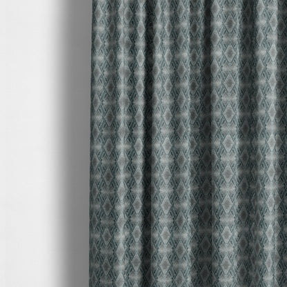 Elwin Decorative Weave Grey Teal Blue Colour Geometric Hexagon Pattern Jacquard Fabric JO-298 - Made To Measure Curtains